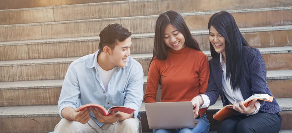 Students sitting on steps